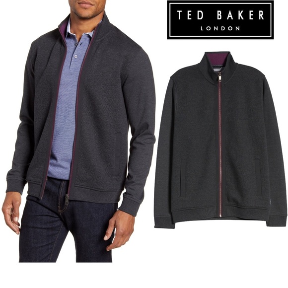 Ted Baker Men’s Charcoal Gray Zip-Up Jacket Sweater Preppy Casual Office Slim M - Picture 1 of 11